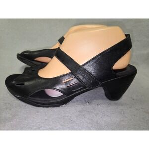 Merrell Black Leather Peep Toe Sling-back Wedge Sandals Heels Women Size 10